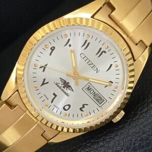 Vintage 1974 Citizen Automatic Mens Gold Watch W/daydate & Arabic accents